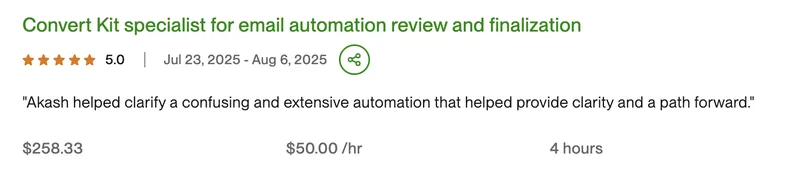 Convert Kit specialist for email automation review - 5.0 rating